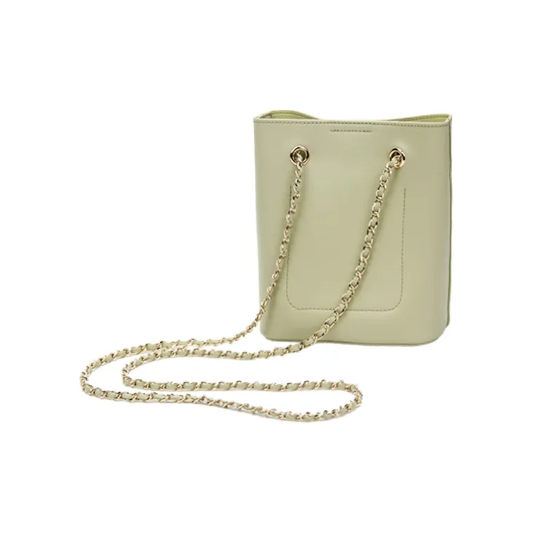 YOCAMU Genuine Cow Leather Bucket Bag Chain Bag Handbag Shoulder Bag Crossbody Bag Small Size Women's White/Green/Black-6