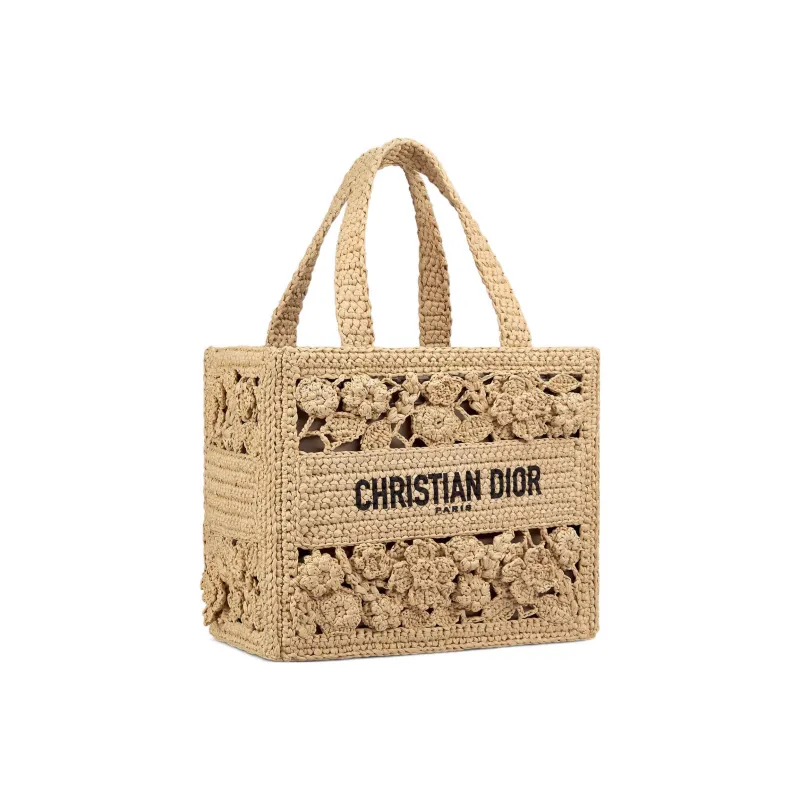 DIOR BookTote Raffia Grass Tote Bag, Shopping Bag, Handbag Trumpets Women's Natural-1
