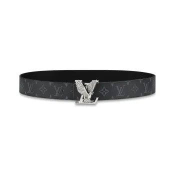 LOUIS VUITTON Eagle Logo, Cow Leather Belt, Black, Width 4cm Men's