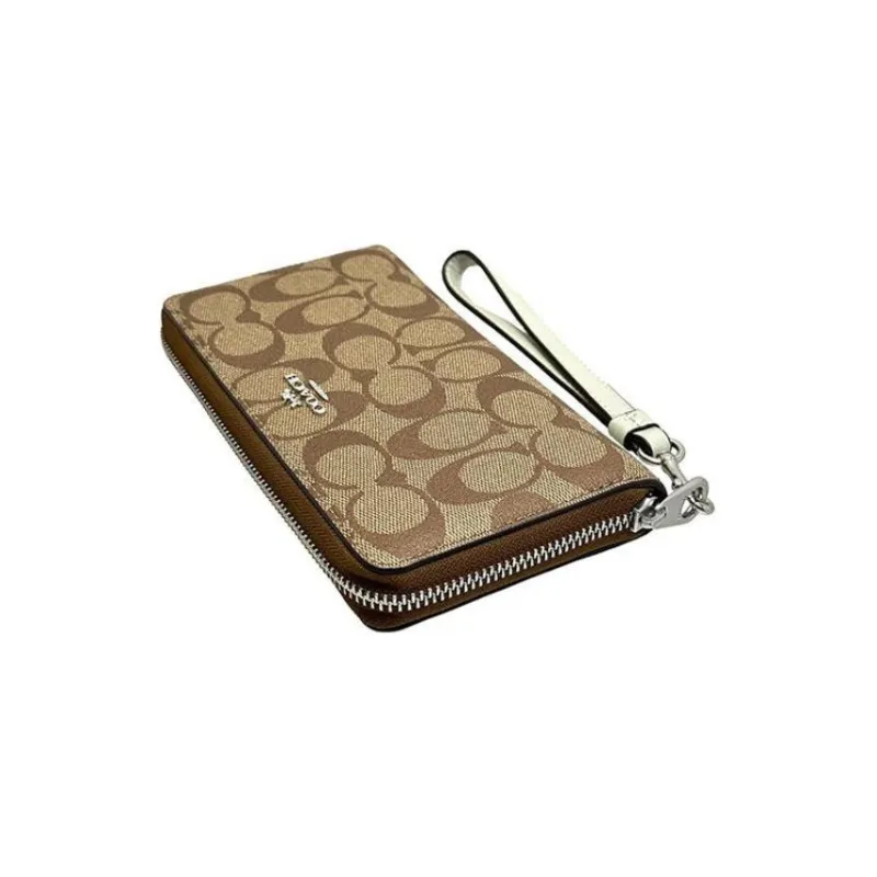 COACH Zip Around Coated Canvas With Leather Card Holder, Wallet Regular Women's Light Khaki-2