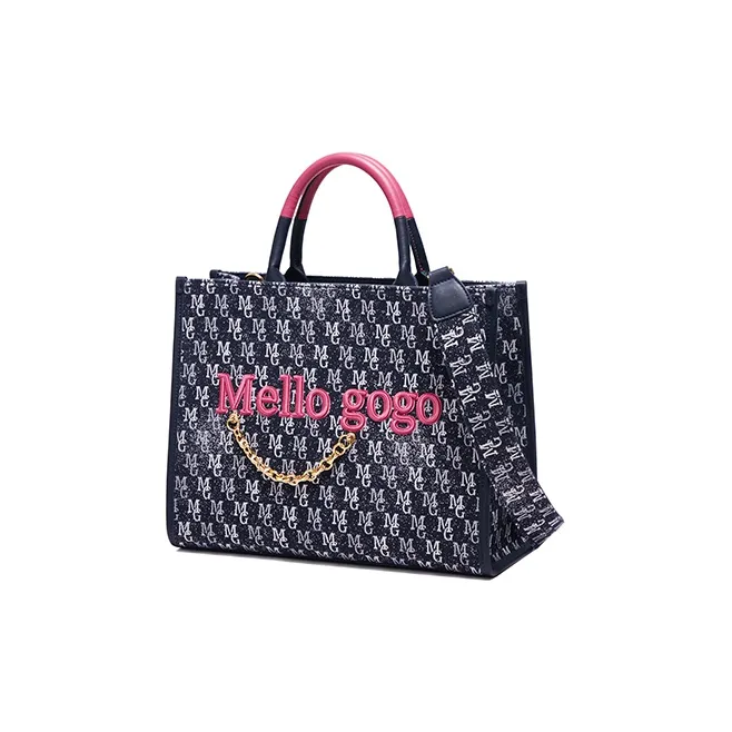 MELLO GOGO Embroidery Black Rose Tote Handbag Women's Midnight Black-1