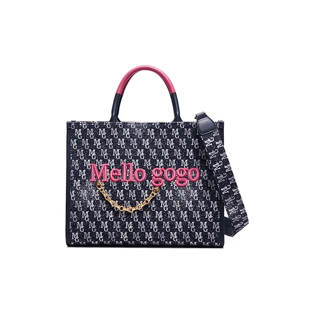 MELLO GOGO Embroidery Black Rose Tote Handbag Women's Midnight Black-0