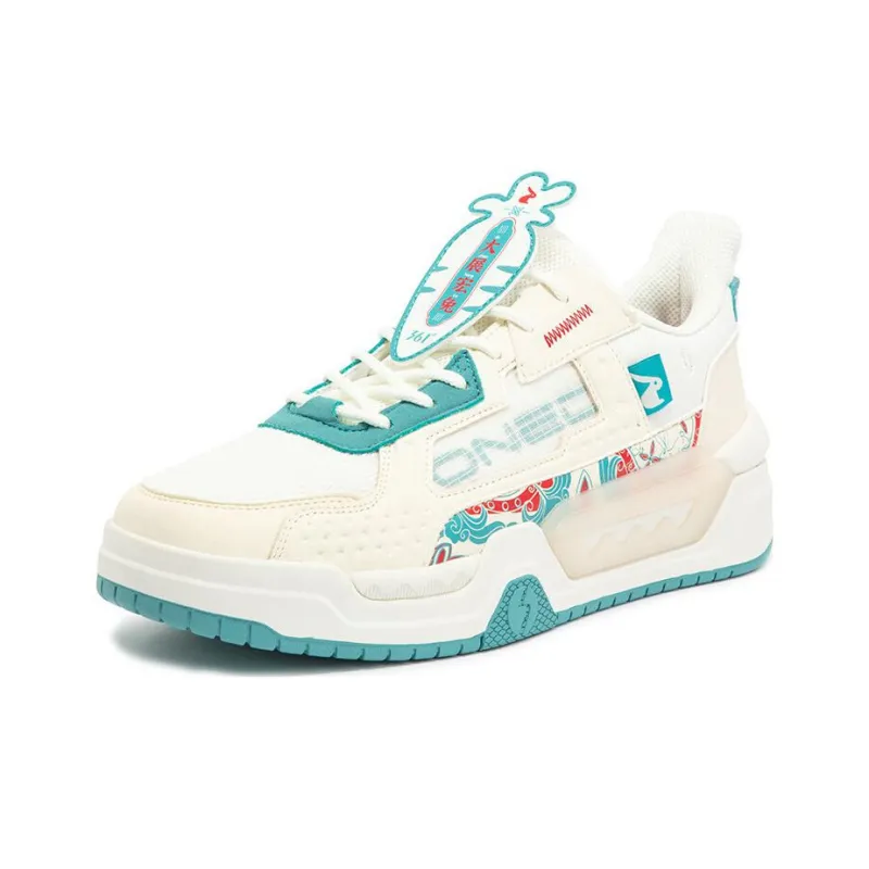 361° Anti Slip Wear Resistant Low Top Skateboard Shoes Men's White Green-1
