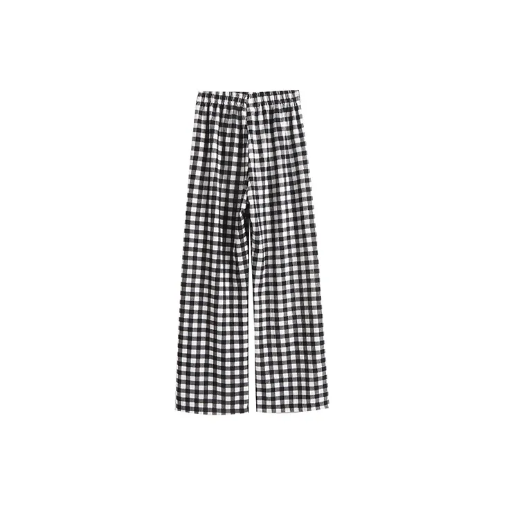 WOWI Casual Pants Women's Black White Plaid-1