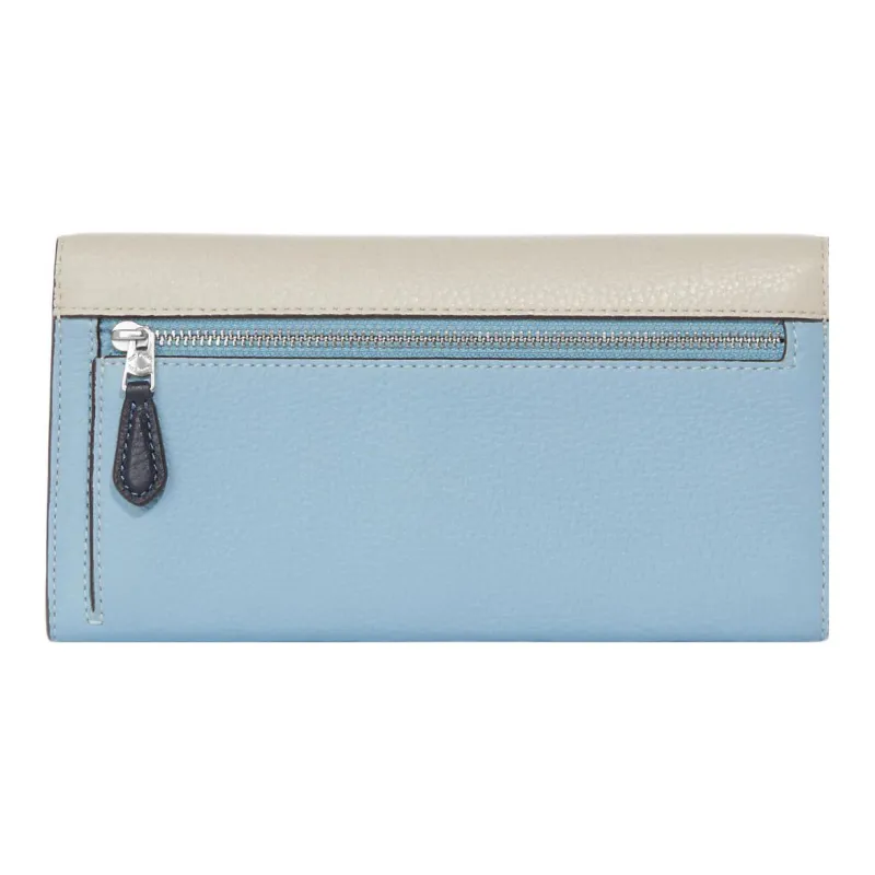 COACH Trifold Wallet Leather Clutch Coin Purse Wallet Small Size Women's Gray & Blue-1