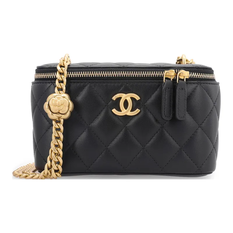 CHANEL Sheepskin Shoulder Bag, Crossbody Bag Medium Size Women's Black-0