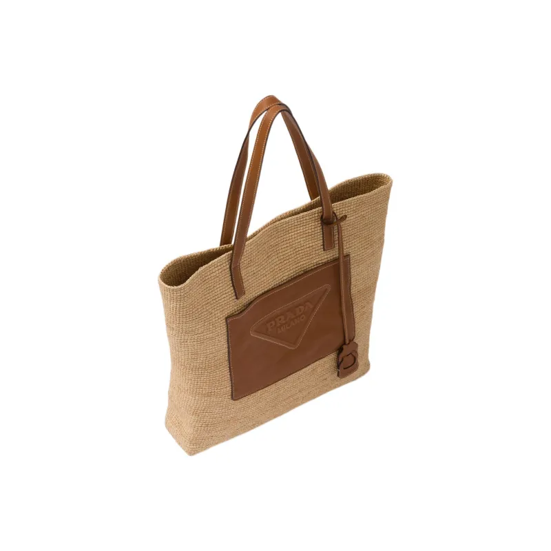 PRADA Straw And Wicker Tote Bag Shopping Bag Shoulder Bag Handbag Women's Brown-1