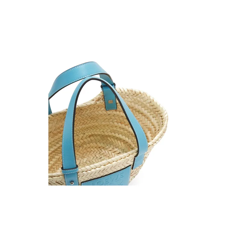 LOEWE Basket Palm Leaf Cow Leather Patchwork Handbag Small Size Women's Light Blue-4
