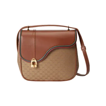 GUCCI Canvas With Leather Canvas Bag, Saddle Bag, Crossbody Bag, Shoulder Bag Women's