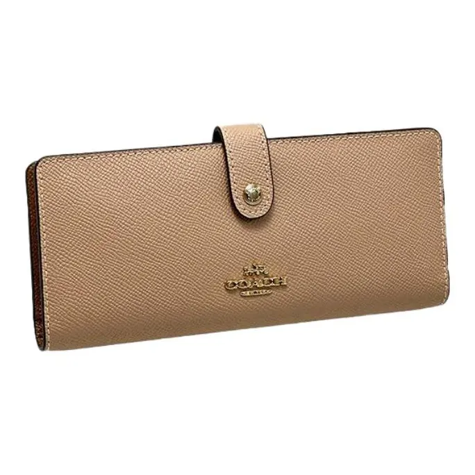 COACH Slim Wallet Cross-Stitch Leather Wallet Regular Women's Taupe-1