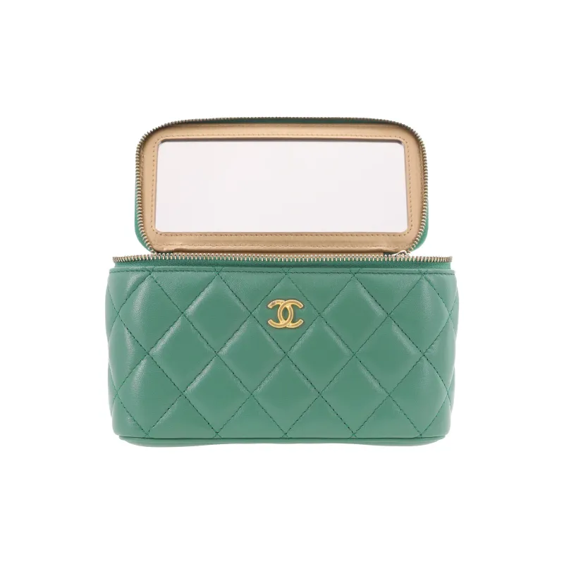 CHANEL Sheepskin Box Bag, Shoulder Bag, Crossbody Bag, Includes Mirror Women's Grass Green-5