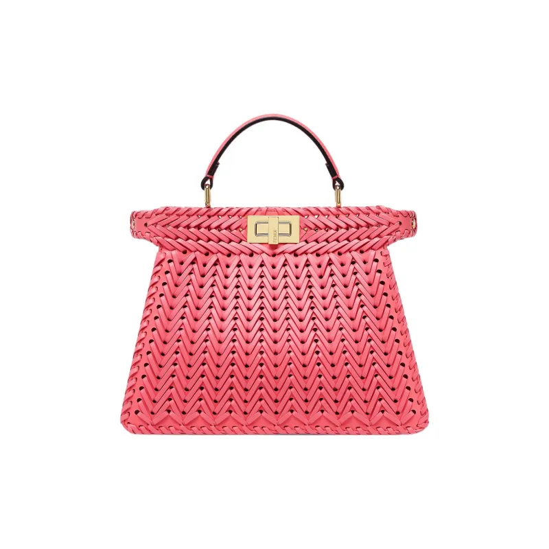 FENDI Peekaboo ISeeU Leather Shoulder Bag Crossbody Bag Handbag Small Size Women's Pink-0