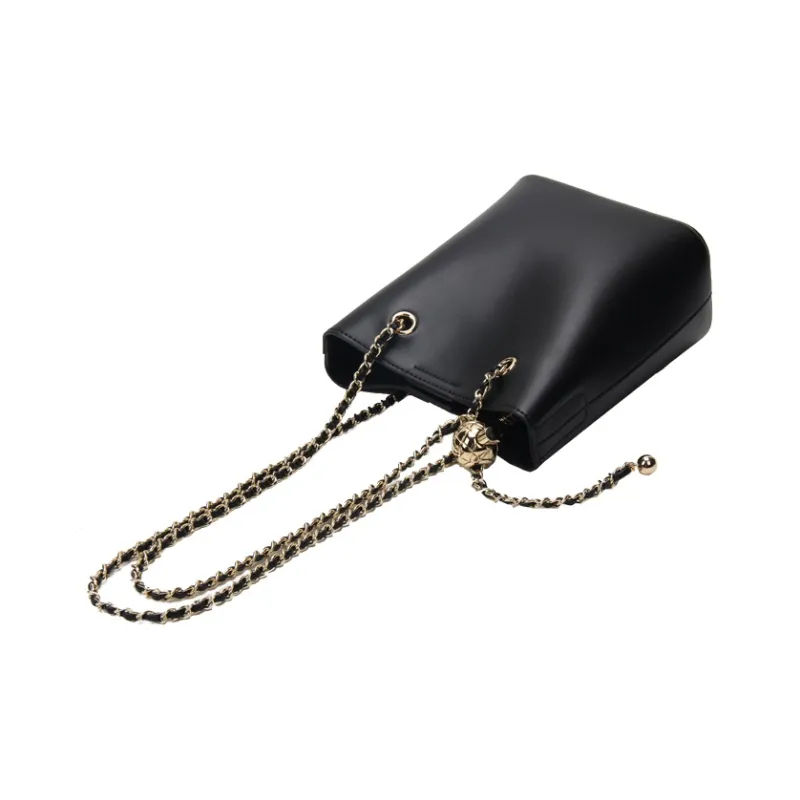 YOCAMU Genuine Cow Leather Bucket Bag Chain Bag Handbag Shoulder Bag Crossbody Bag Small Size Women's White/Green/Black-14