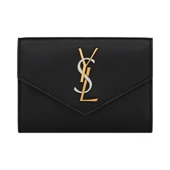 SAINT LAURENT CASSANDRE Smooth Leather Envelope Bag Wallet Small Size Women's Black