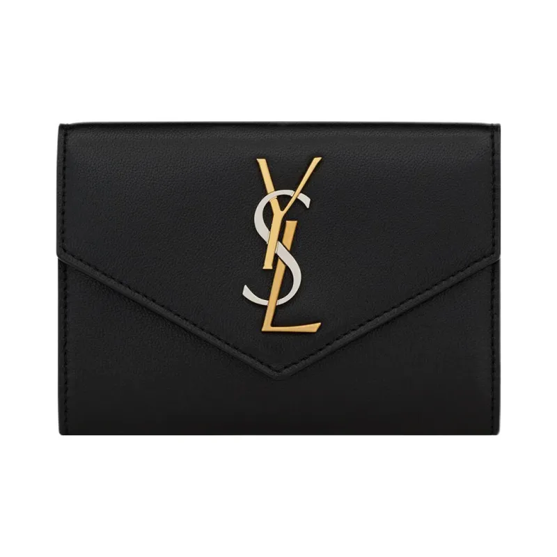 SAINT LAURENT CASSANDRE Smooth Leather Envelope Bag Wallet Small Size Women's Black-0