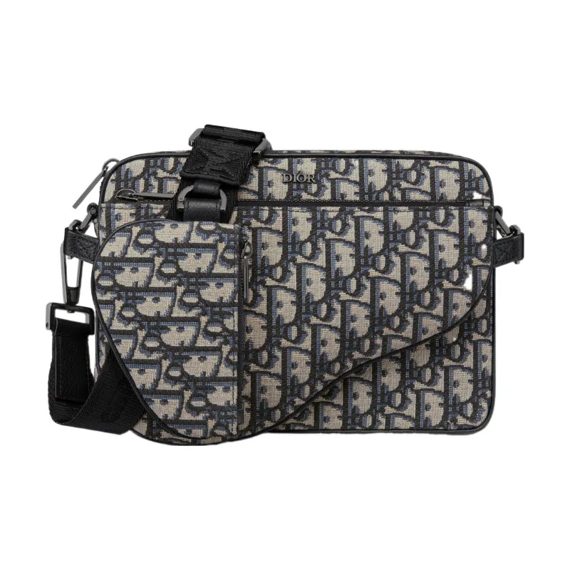 DIOR Oblique Jacquard Fabric Shoulder Bag Crossbody Bag Regular Men's Beige/Black-1