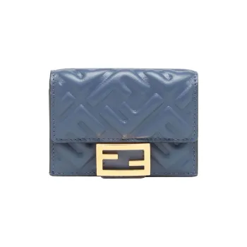 FENDI Baguette Nappa Leather Wallet Extra Mini Women's Blue