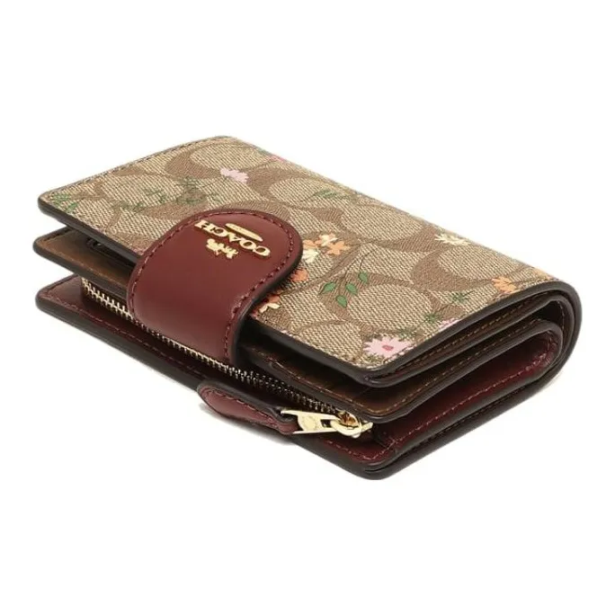 COACH Corner Zip Canvas With Leather Clutch Coin Purse Wallet Mini Women's Khaki-2