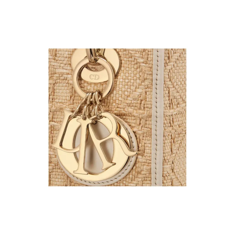 DIOR Lady D-Lite Raffia Calfskin Trim Dior Bag Shoulder Bag Crossbody Bag Handbag Small Size Women's Natural Color-5