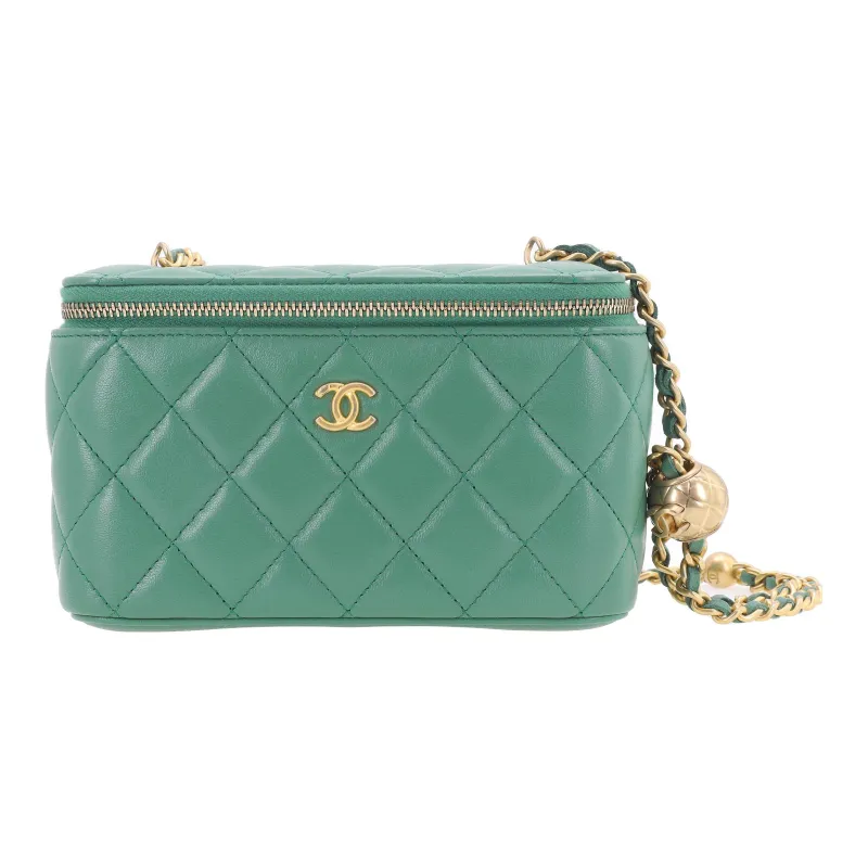 CHANEL Sheepskin Box Bag, Shoulder Bag, Crossbody Bag, Includes Mirror Women's Grass Green-1