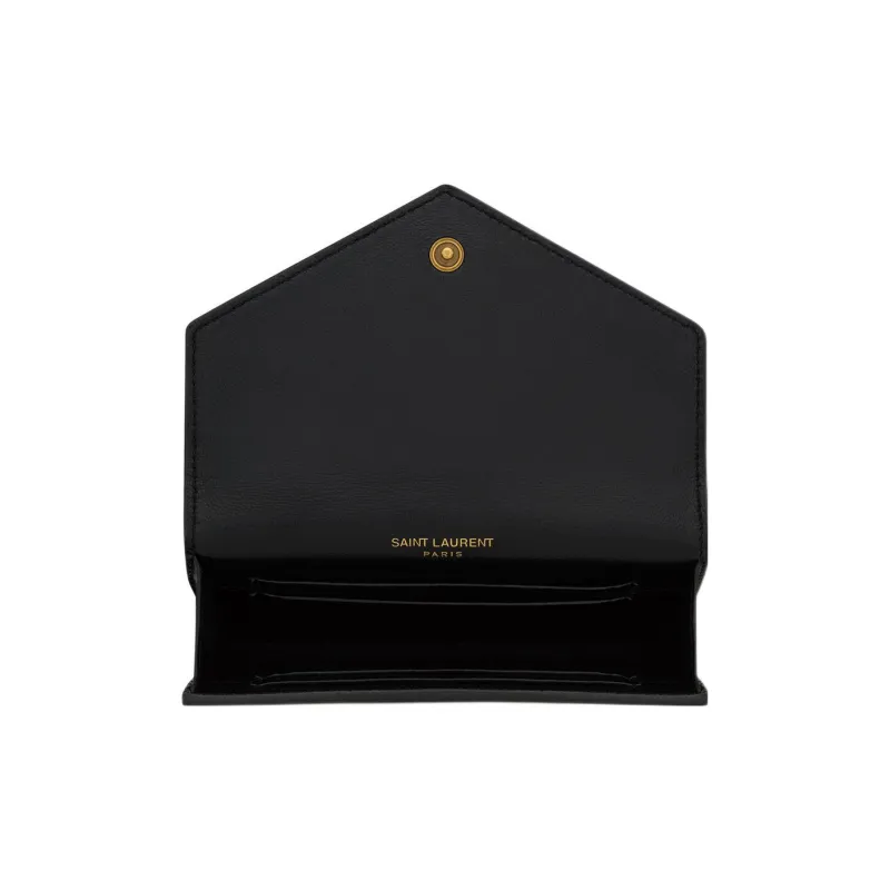SAINT LAURENT CASSANDRE Smooth Leather Envelope Bag Wallet Small Size Women's Black-3