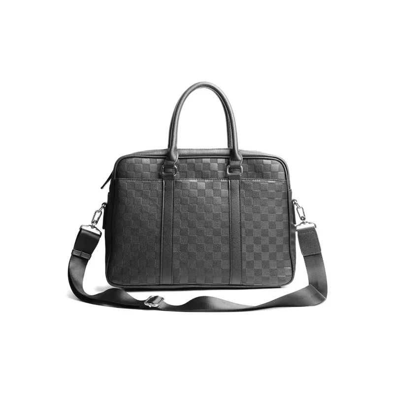 NOMK PU Shoulder Bag Crossbody Bag Handbag Briefcase 15.5 Inches Laptop Bag Men's Black-3