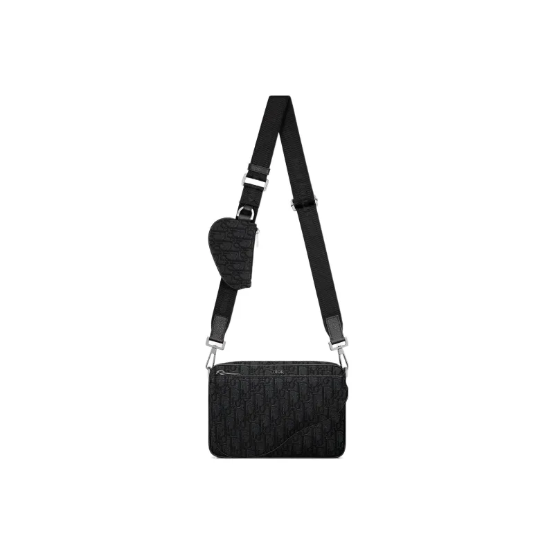 DIOR Oblique Jacquard Fabric Crossbody Bag, Shoulder Bag Men's Black-4