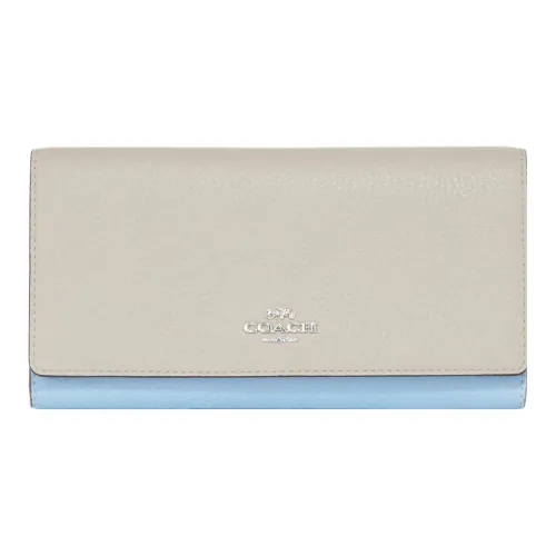 COACH Trifold Wallet Leather Clutch Coin Purse Wallet Small Size Women's Gray & Blue