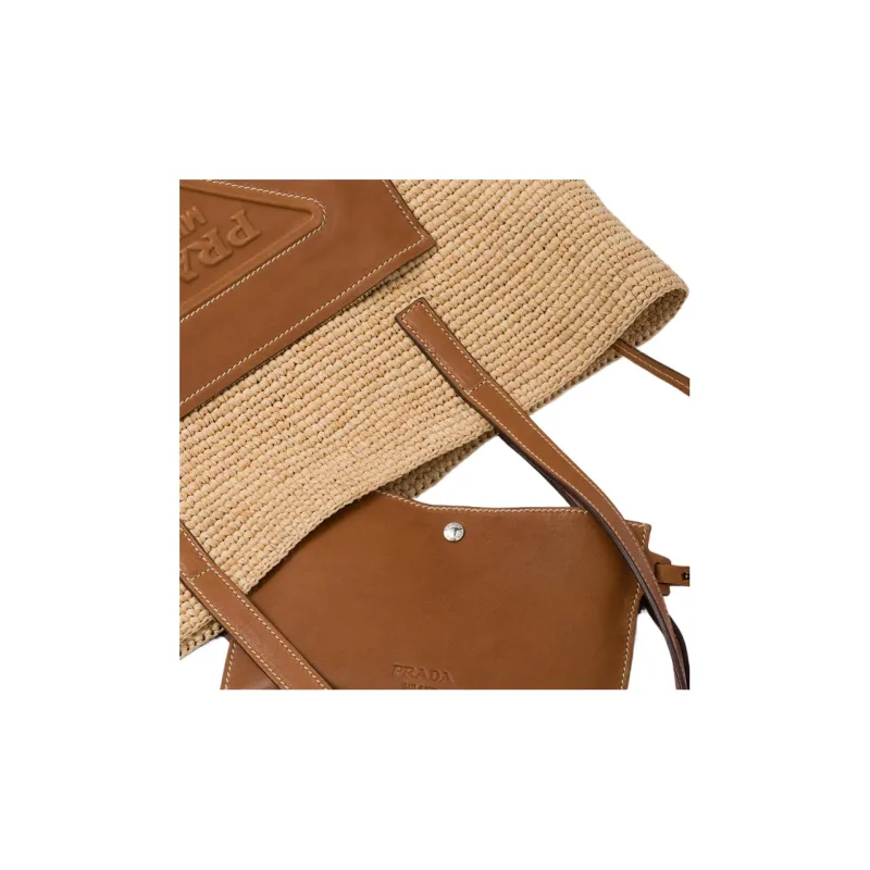 PRADA Straw And Wicker Tote Bag Shopping Bag Shoulder Bag Handbag Women's Brown-3