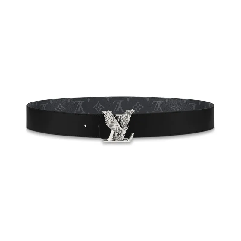 LOUIS VUITTON DOVE Eagle Logo, Cow Leather Belt, Black, Width 4cm Men's-1
