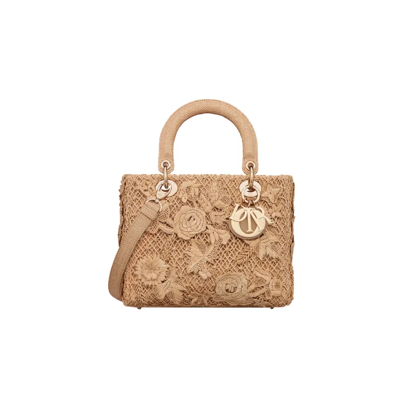 DIOR Lady D-Lite Raffia Dior Bag Shoulder Bag Crossbody Bag Handbag Medium Size Women's Light Brown-0