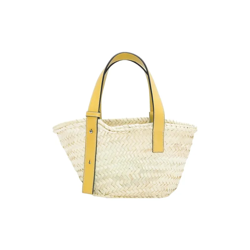 LOEWE Basket Palm Leaf Cow Leather Patchwork Handbag Small Size Women's Peach Symbol Yellow-2