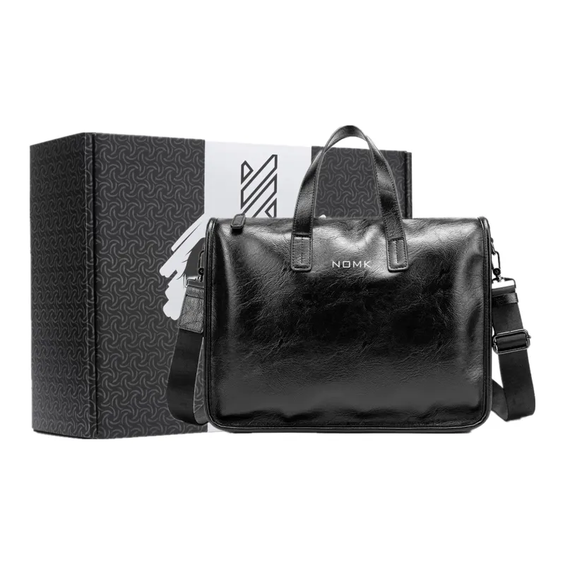 NOMK PU Handbag Shoulder Bag Crossbody Bag Laptop Bags Briefcases Regular Men's Black-6