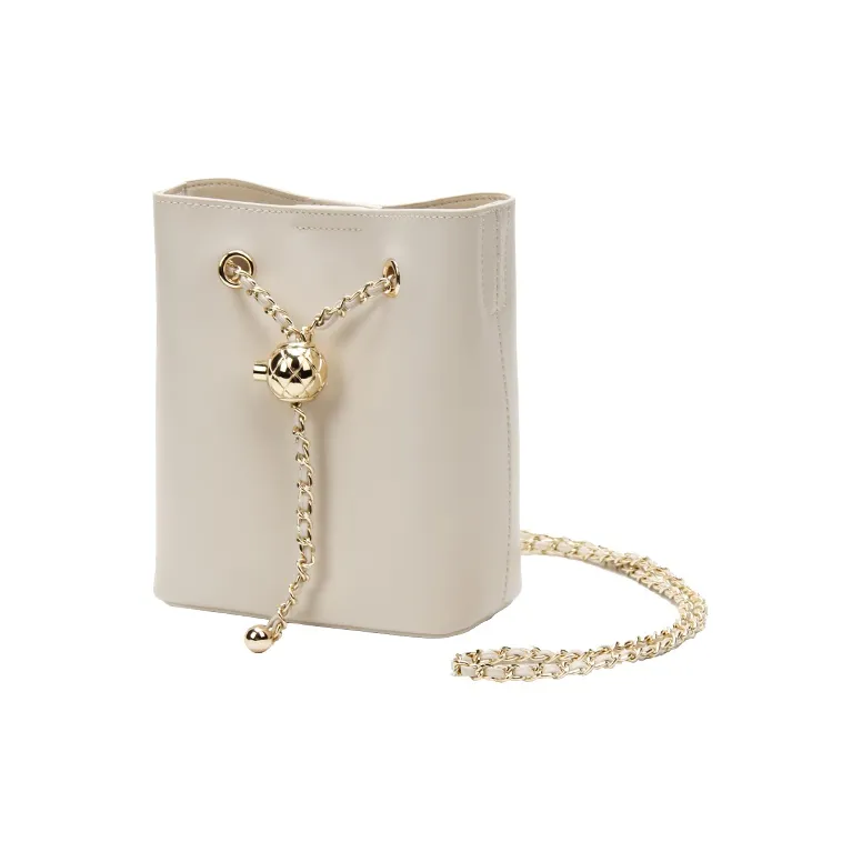 YOCAMU Genuine Cow Leather Bucket Bag Chain Bag Handbag Shoulder Bag Crossbody Bag Small Size Women's White/Green/Black-1