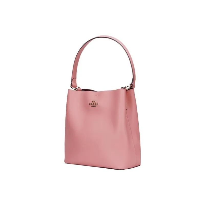 COACH Town Cowhide Leather One Shoulder Crossbody Bucket Bag, Handbag Medium Size Women's Pink-1