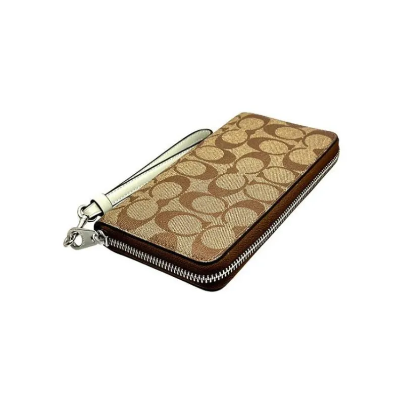 COACH Zip Around Coated Canvas With Leather Card Holder, Wallet Regular Women's Light Khaki-1