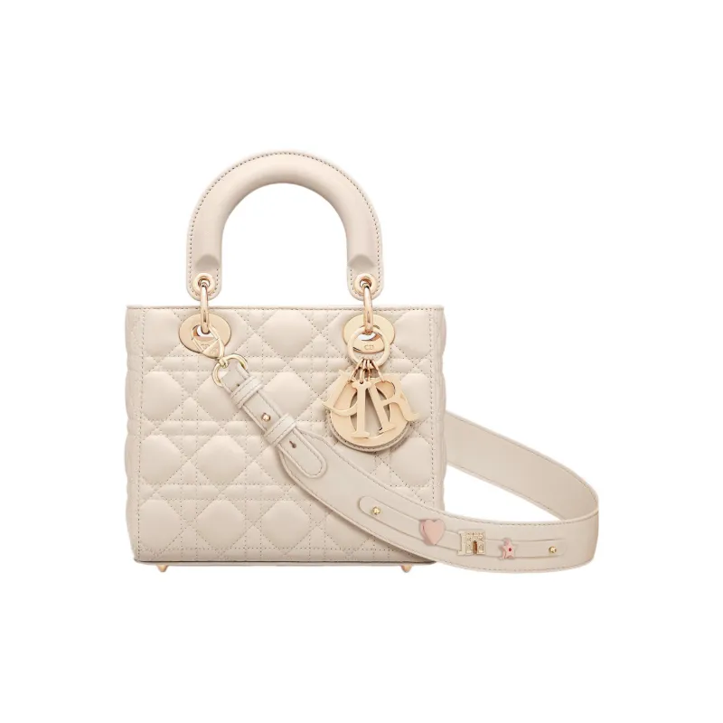 DIOR Lady DiorMy ABCDior Sheepskin Lady Dior Bag, Crossbody, One Shoulder, Handbag Small Size Women's Ivory Gray-0
