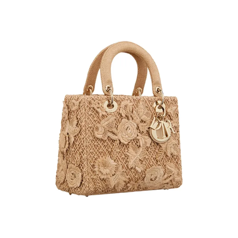 DIOR Lady D-Lite Raffia Dior Bag Shoulder Bag Crossbody Bag Handbag Medium Size Women's Light Brown-1