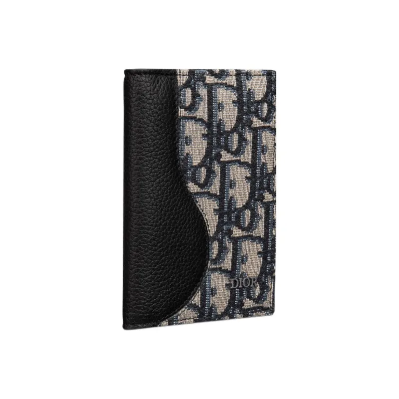 DIOR Oblique Printed Fabric Cow Leather Card Holder Men's Black/Beige-1