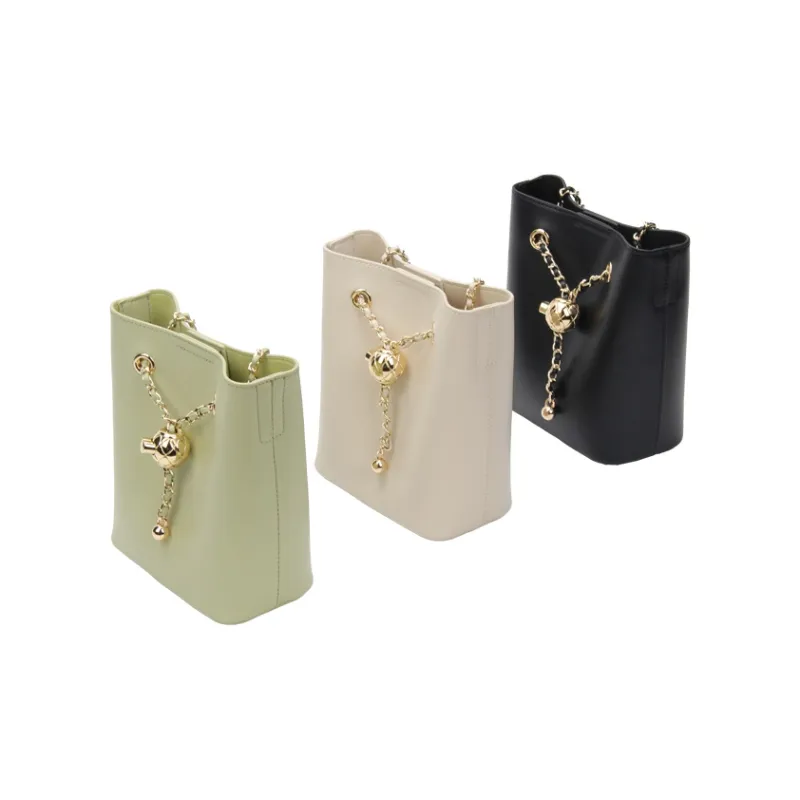 YOCAMU Genuine Cow Leather Bucket Bag Chain Bag Handbag Shoulder Bag Crossbody Bag Small Size Women's White/Green/Black-4