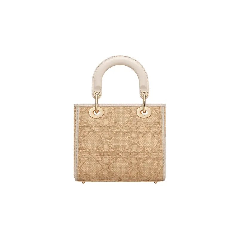 DIOR Lady D-Lite Raffia Calfskin Trim Dior Bag Shoulder Bag Crossbody Bag Handbag Small Size Women's Natural Color-2