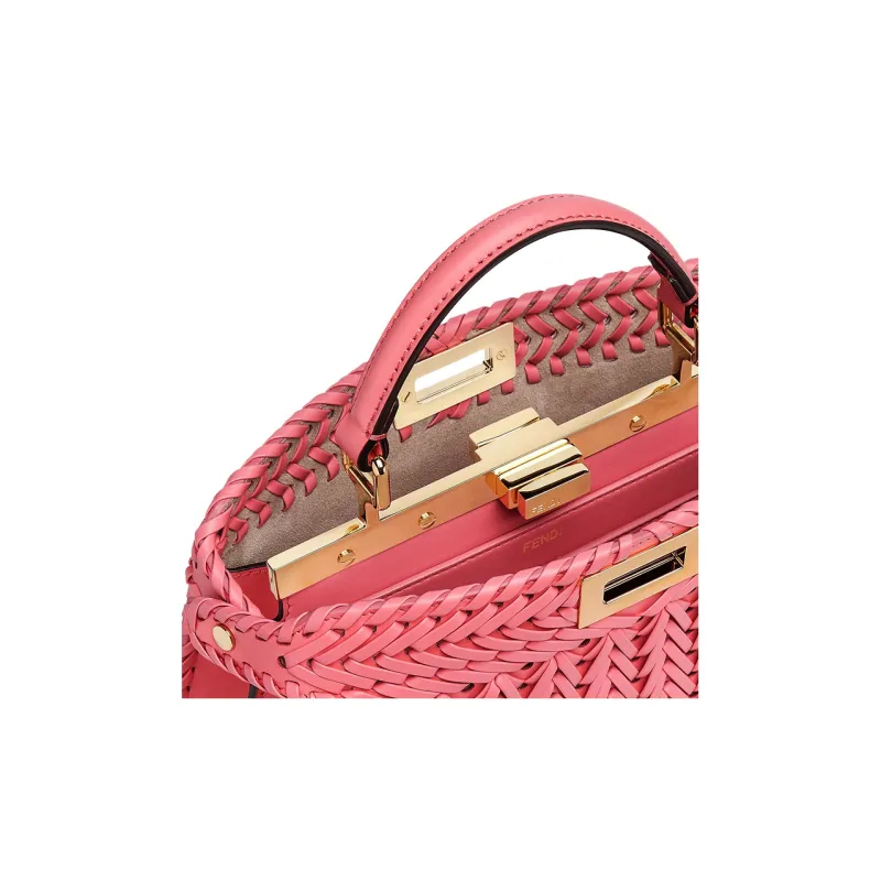 FENDI Peekaboo ISeeU Leather Shoulder Bag Crossbody Bag Handbag Small Size Women's Pink-4
