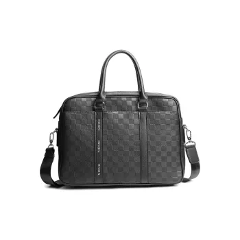 NOMK PU Shoulder Bag Crossbody Bag Handbag Briefcase 15.5 Inches Laptop Bag Men's Black