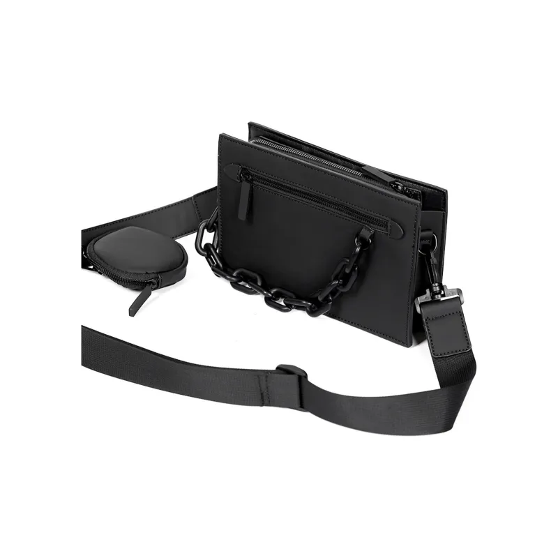 NOMK PU Workwear Bag, Box Bag, Shoulder Bag, Crossbody Bag Small Size Unisex Black-1