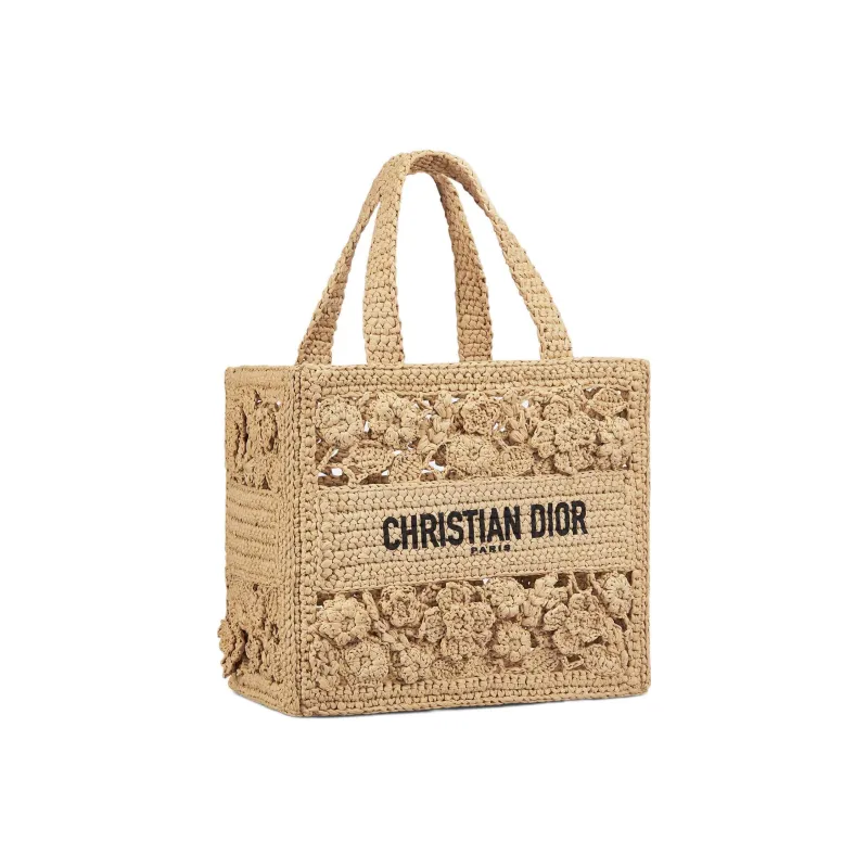 DIOR BookTote Raffia Grass Tote Bag, Shopping Bag, Handbag Trumpets Women's Natural-2