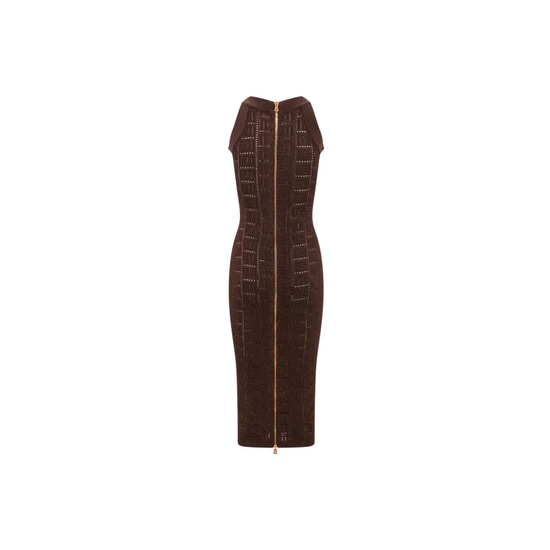 BALMAIN SS23 Sleeveless Dress Women's Brown-1