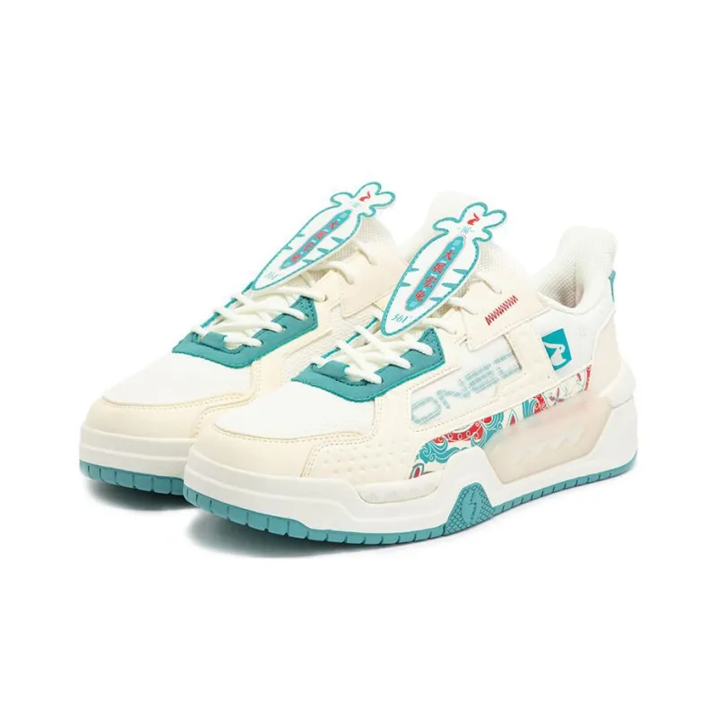 361° Anti Slip Wear Resistant Low Top Skateboard Shoes Men's White Green-2