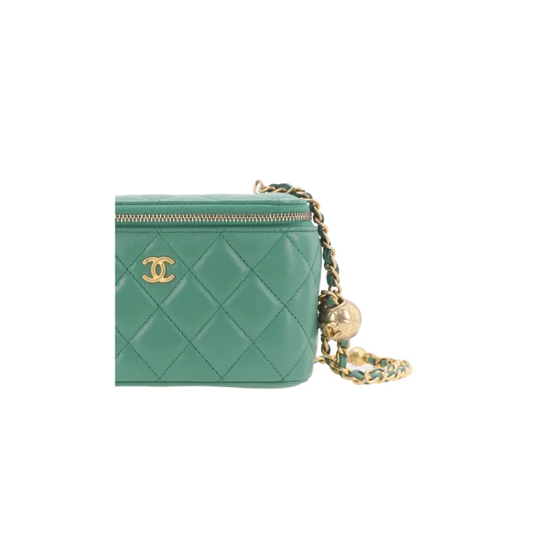 CHANEL Sheepskin Box Bag, Shoulder Bag, Crossbody Bag, Includes Mirror Women's Grass Green-6