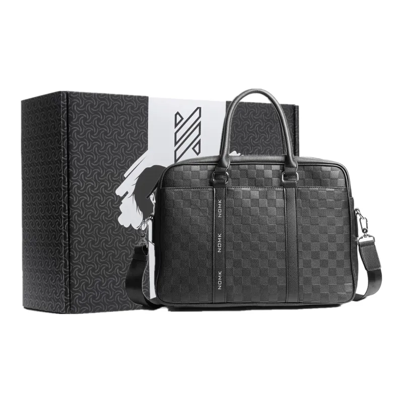 NOMK PU Shoulder Bag Crossbody Bag Handbag Briefcase 15.5 Inches Laptop Bag Men's Black-5