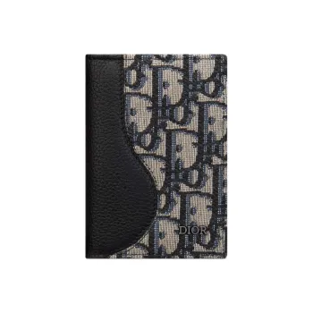 DIOR Oblique Printed Fabric Cow Leather Card Holder Men's Black/Beige